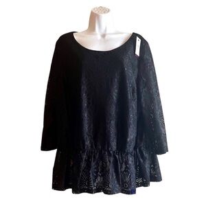 Lane Bryant Black Lace Peplum Top NWT 1X